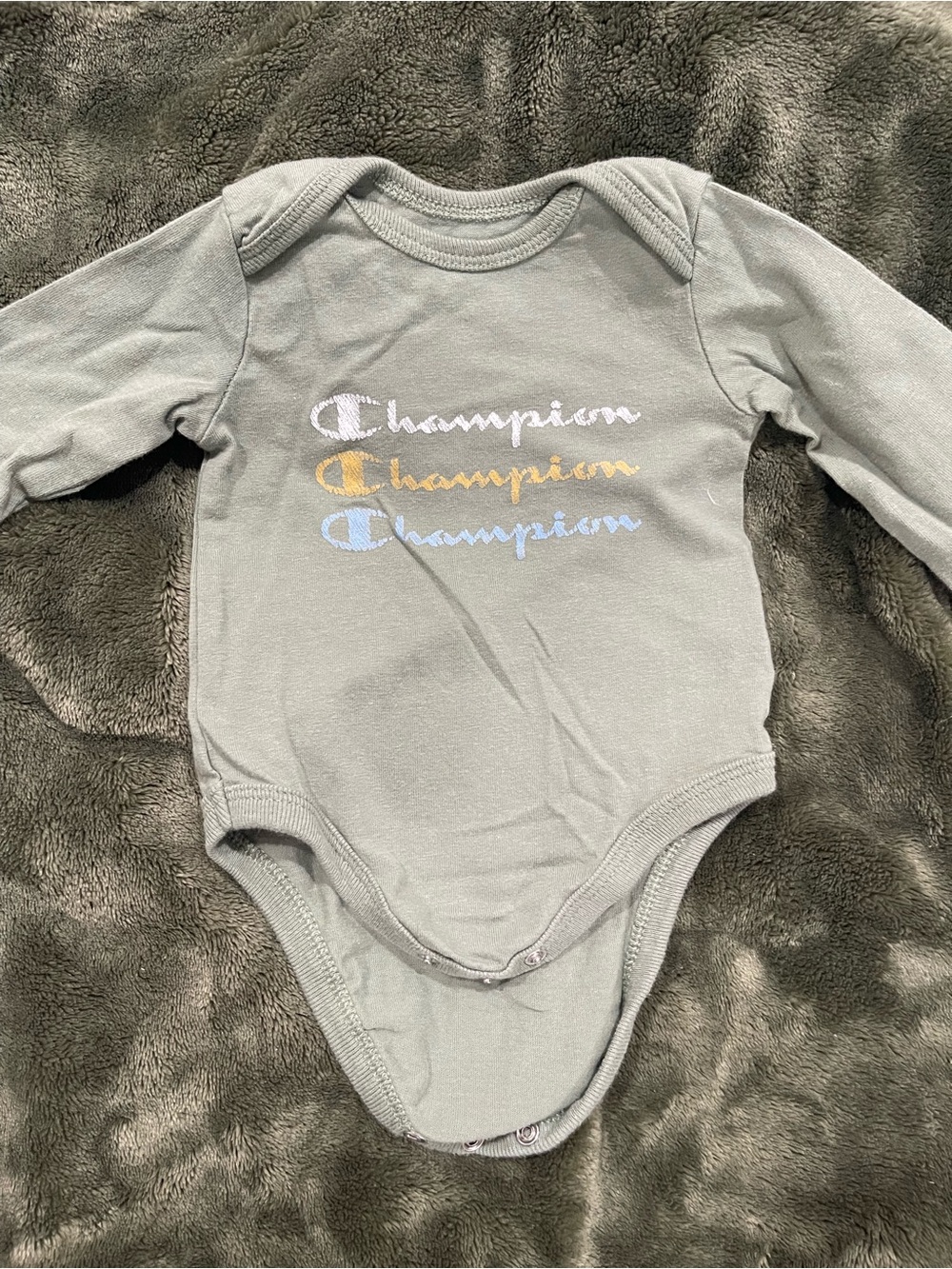 Champion Sage Green Long-Sleeve Baby Bodysuit with Multicolor Logo
